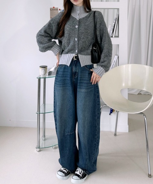 Ada.(エイダ)の「配色リブ ブークレニット カーディガン(カーディガン/ボレロ・レディース・グレー/アイボリー/グリーン・FREE)」の6枚目の写真