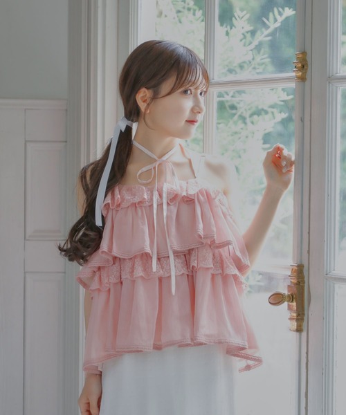 umm.clair(ウムクレール)の「Tiered lace lame bustier(その他トップス・レディース・ピンク・FREE)」の1枚目の写真