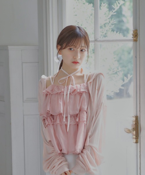 umm.clair(ウムクレール)の「Tiered lace lame bustier(その他トップス・レディース・ピンク・FREE)」の4枚目の写真