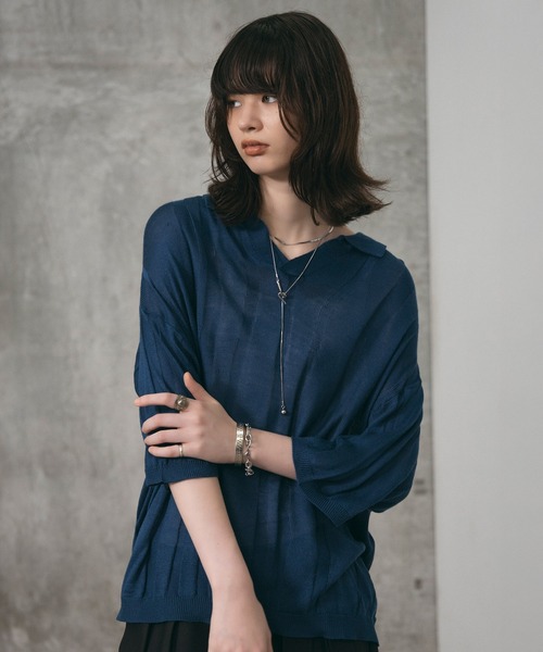 Confirm(コンファーム)の「エンボス スキッパーニットポロシャツ メンズ レディース ユニセックス(ニット/セーター・メンズ・ブラック/イエロー/ネイビー・L/M)」の1枚目の写真