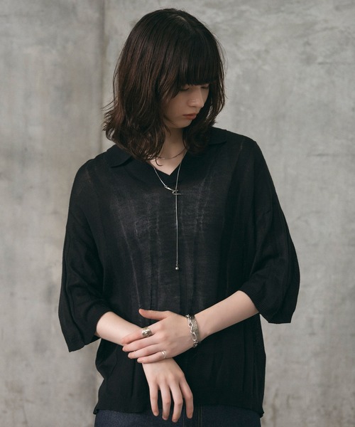 Confirm(コンファーム)の「エンボス スキッパーニットポロシャツ メンズ レディース ユニセックス(ニット/セーター・メンズ・ブラック/イエロー/ネイビー・L/M)」の2枚目の写真