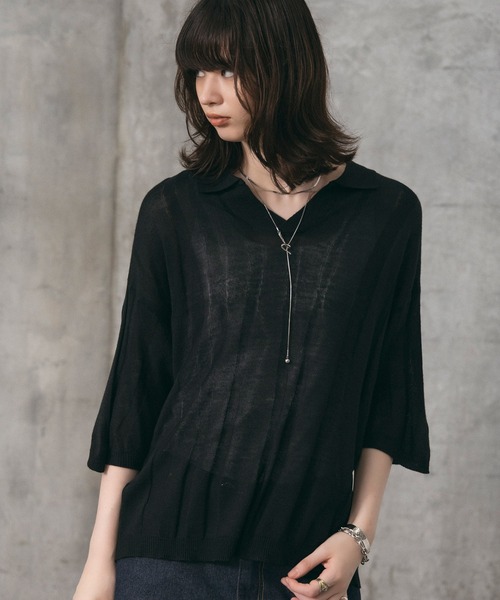 Confirm(コンファーム)の「エンボス スキッパーニットポロシャツ メンズ レディース ユニセックス(ニット/セーター・メンズ・ブラック/イエロー/ネイビー・L/M)」の17枚目の写真