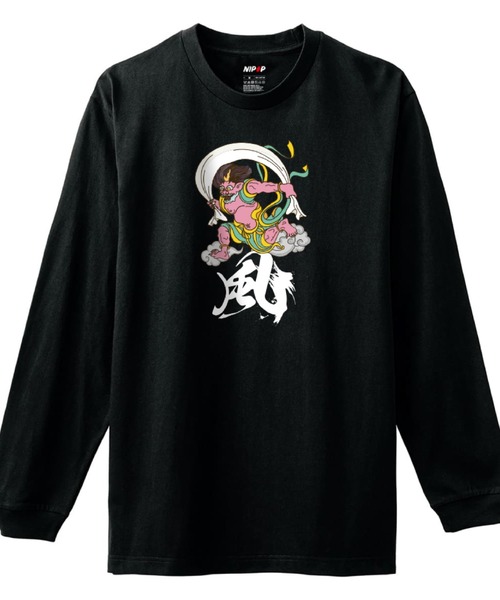 NIPOP(ニポップ)の「NIPOP(ニポップ) 長袖Tシャツ 風神 和 プリント インバウンド お土産 ロンT トップス レディース(Tシャツ/カットソー・レディース・ホワイト系1/ブラック系3/ブラック系1/ホワイト系2/ホワイト系3/ブラック系2・S/XS)」の1枚目の写真