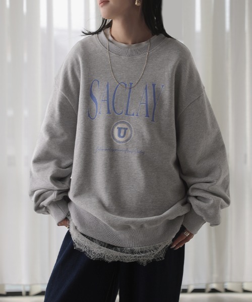 HUG.U(ハグユー)の「オーバーサイズロゴスウェット(スウェット・レディース・ホワイト系その他/ブラック/ブルー/ミックスグレー/スモークピンク・FREE)」の3枚目の写真
