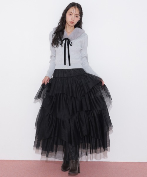 JILL by JILL STUART(ジルバイジルスチュアート)の「ボリュームティアードチュールスカート(スカート・レディース・ブラック/ホワイト/ピンク・FREE)」の1枚目の写真