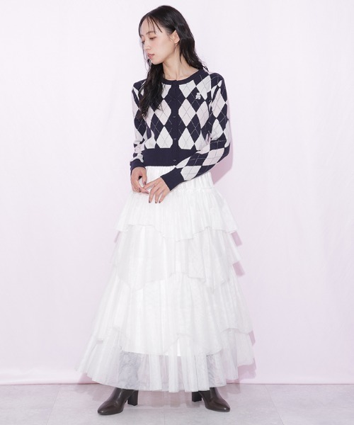 JILL by JILL STUART(ジルバイジルスチュアート)の「ボリュームティアードチュールスカート(スカート・レディース・ブラック/ホワイト/ピンク・FREE)」の5枚目の写真