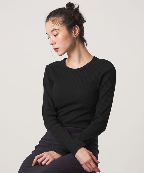 john masters UNITED ARROWS（ジョンマスターユナイテッドアローズ）の「＜john masters UNITED ARROWS＞ファブリックコスメ モイスチャーリブクルーネックロングスリーブプルオーバー（Tシャツ/カットソー・レディース・ブラウン/ブラック/ホワイト・FREE）」の3枚目の写真