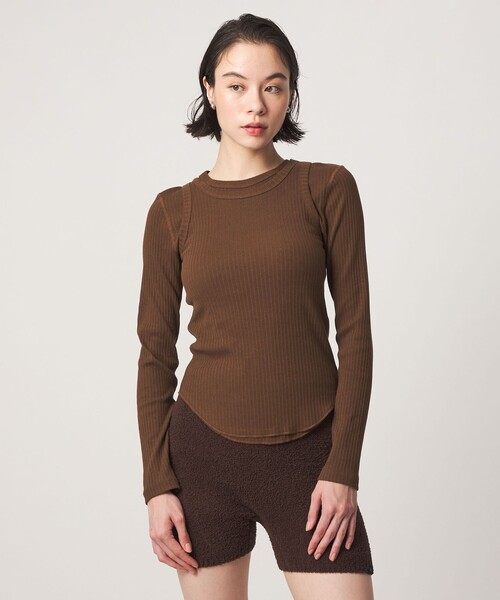 john masters UNITED ARROWS（ジョンマスターユナイテッドアローズ）の「＜john masters UNITED ARROWS＞ファブリックコスメ モイスチャーリブクルーネックロングスリーブプルオーバー（Tシャツ/カットソー・レディース・ブラウン/ブラック/ホワイト・FREE）」の4枚目の写真