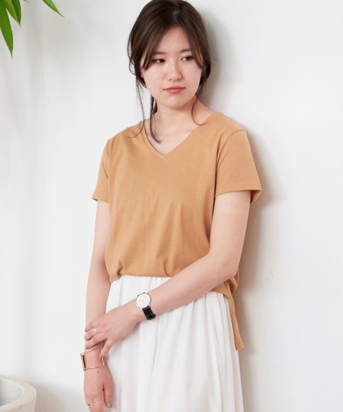 VIS（ビス）の「ＵＳＡコットンＶネックＴシャツ（Tシャツ/カットソー・レディース・ネイビー/グレー/ホワイト/ブラウン系その他/グリーン系その他・LARGE/MEDIUM）」の3枚目の写真