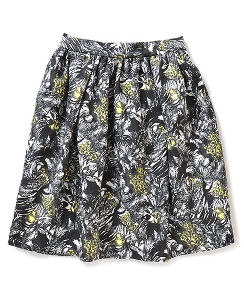 IEDIT（イディット）の「【S～XXL展開】ララステラ　コーディネイトがぱっと華やぐ大人ボタニカル柄スカート　 　　（スカート・レディース・ブラック×イエロー/グリーン系その他/ブラック×ホワイト・MEDIUM/LARGE/SMALL/XX-LARGE/X-LARGE）」の2枚目の写真