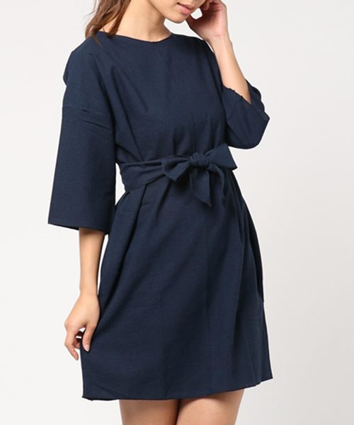 PLAIN CLOTHING(プレーンクロージング)の「ウェストベルトミニワンピース【PLAIN CLOTHING】(ワンピース・レディース・ホワイト/ネイビー・FREE)」の1枚目の写真