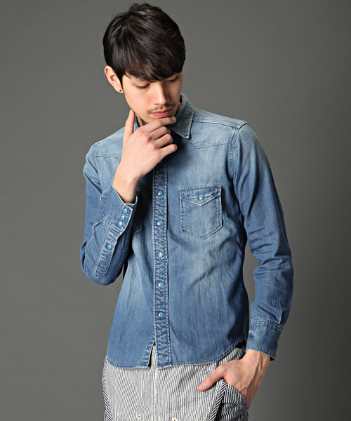 MONKEY TIME(モンキータイム)の「MT∴ SV 7oz/デニム ウエスタンシャツ ◆(シャツ/ブラウス・メンズ・ライトブルー/コバルトブルー・SMALL/MEDIUM/LARGE)」の2枚目の写真