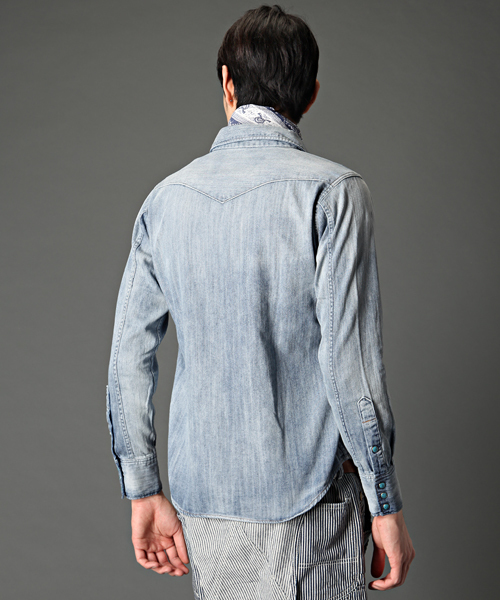 MONKEY TIME(モンキータイム)の「MT∴ SV 7oz/デニム ウエスタンシャツ ◆(シャツ/ブラウス・メンズ・ライトブルー/コバルトブルー・SMALL/MEDIUM/LARGE)」の4枚目の写真