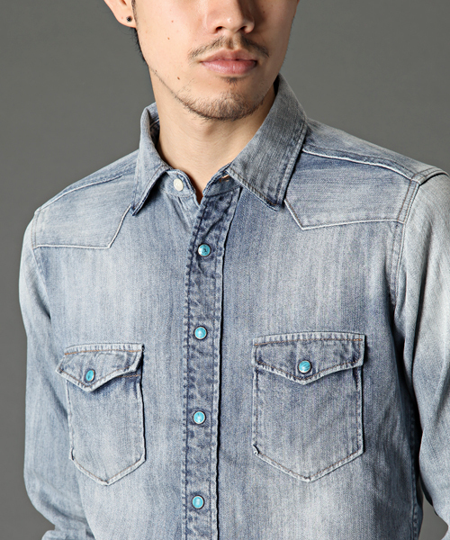 MONKEY TIME(モンキータイム)の「MT∴ SV 7oz/デニム ウエスタンシャツ ◆(シャツ/ブラウス・メンズ・ライトブルー/コバルトブルー・SMALL/MEDIUM/LARGE)」の5枚目の写真