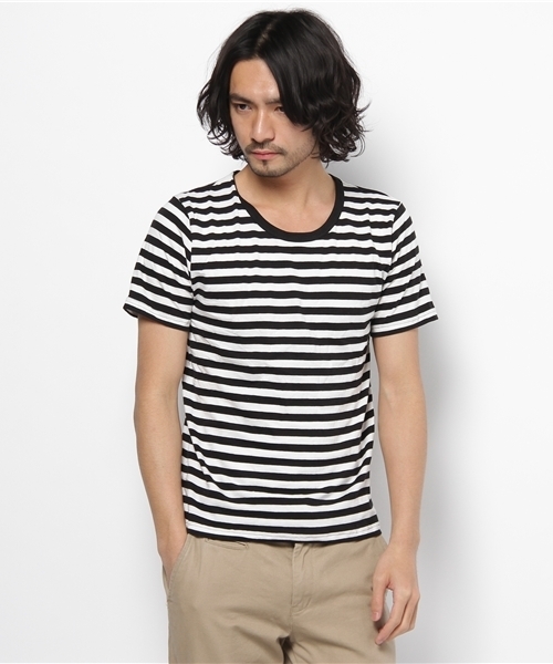 CIAOPANIC（チャオパニック）の「32ボーダーS/S（Tシャツ/カットソー・メンズ・グレー/ブラック/ネイビー/イエロー・MEDIUM/LARGE）」の2枚目の写真