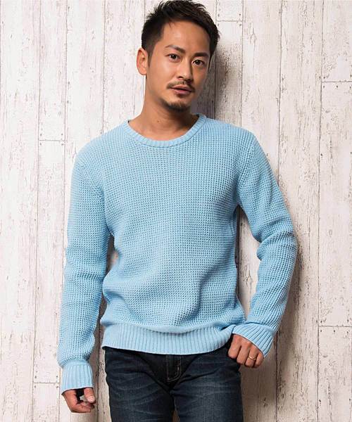 CavariA(キャバリア)の「『CavariA/キャバリア』ラーベン編みクルーネック長袖ニットセーター(ニット/セーター・メンズ・ベージュ/サックスブルー/パープル/テラコッタ/ピンク/ホワイト/インディゴブルー/ブラック/ネイビー/グレー/グリーン系その他/イエロー/ラベンダー/ミント/クリーム/ブラウン/カーキ/グリーン・M/L)」の13枚目の写真