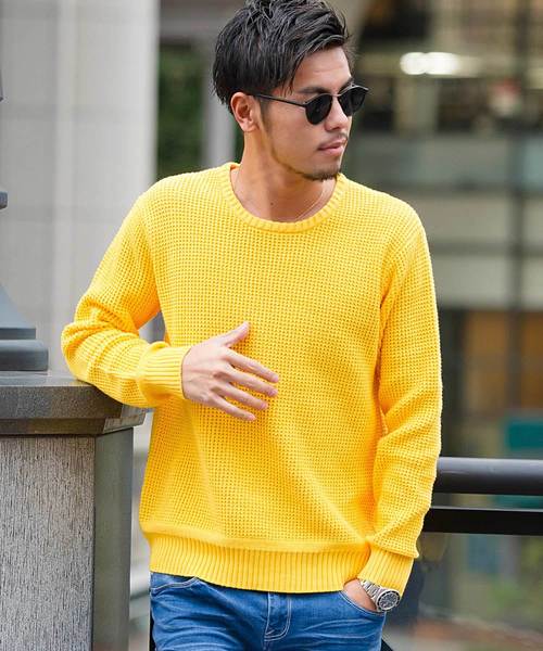 CavariA(キャバリア)の「『CavariA/キャバリア』ラーベン編みクルーネック長袖ニットセーター(ニット/セーター・メンズ・ベージュ/サックスブルー/パープル/テラコッタ/ピンク/ホワイト/インディゴブルー/ブラック/ネイビー/グレー/グリーン系その他/イエロー/ラベンダー/ミント/クリーム/ブラウン/カーキ/グリーン・M/L)」の17枚目の写真