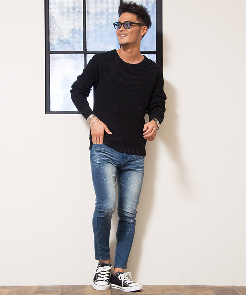 CavariA(キャバリア)の「『CavariA/キャバリア』ラーベン編みクルーネック長袖ニットセーター(ニット/セーター・メンズ・ベージュ/サックスブルー/パープル/テラコッタ/ピンク/ホワイト/インディゴブルー/ブラック/ネイビー/グレー/グリーン系その他/イエロー/ラベンダー/ミント/クリーム/ブラウン/カーキ/グリーン・M/L)」の22枚目の写真