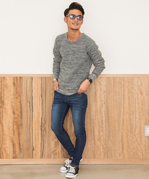 CavariA(キャバリア)の「『CavariA/キャバリア』ラーベン編みクルーネック長袖ニットセーター(ニット/セーター・メンズ・ベージュ/サックスブルー/パープル/テラコッタ/ピンク/ホワイト/インディゴブルー/ブラック/ネイビー/グレー/グリーン系その他/イエロー/ラベンダー/ミント/クリーム/ブラウン/カーキ/グリーン・M/L)」の21枚目の写真