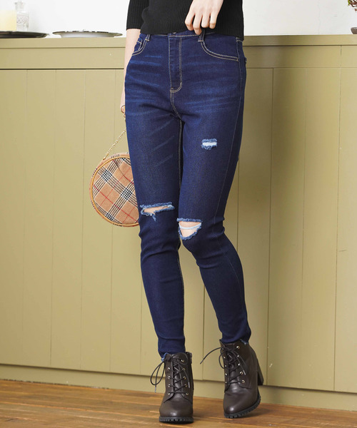 WEGO(ウィゴー)の「WEGO/ハイウエストスラッシュスキニーパンツ(デニムパンツ・レディース・ブラック/インディゴブルー/ダークインディゴブルー/ライトインディゴブルー・SMALL/MEDIUM/LARGE)」の3枚目の写真