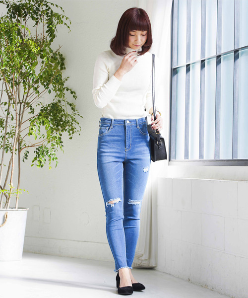 WEGO(ウィゴー)の「WEGO/ハイウエストスラッシュスキニーパンツ(デニムパンツ・レディース・ブラック/インディゴブルー/ダークインディゴブルー/ライトインディゴブルー・SMALL/MEDIUM/LARGE)」の15枚目の写真
