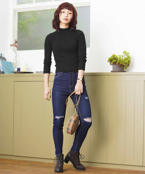 WEGO(ウィゴー)の「WEGO/ハイウエストスラッシュスキニーパンツ(デニムパンツ・レディース・ブラック/インディゴブルー/ダークインディゴブルー/ライトインディゴブルー・SMALL/MEDIUM/LARGE)」の13枚目の写真