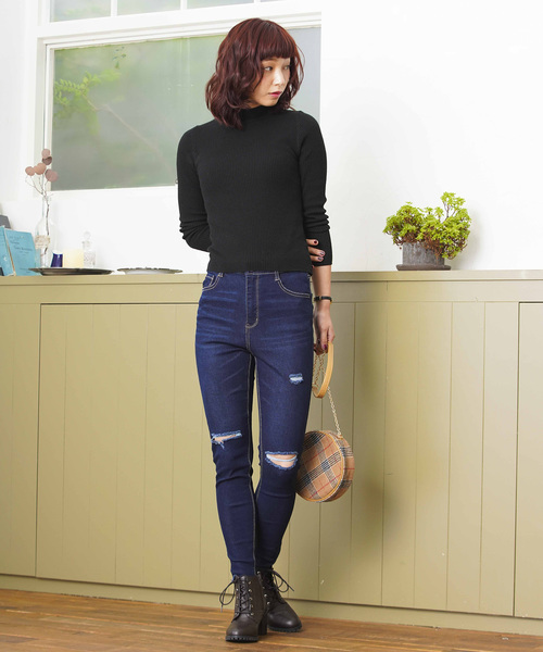 WEGO(ウィゴー)の「WEGO/ハイウエストスラッシュスキニーパンツ(デニムパンツ・レディース・ブラック/インディゴブルー/ダークインディゴブルー/ライトインディゴブルー・SMALL/MEDIUM/LARGE)」の12枚目の写真
