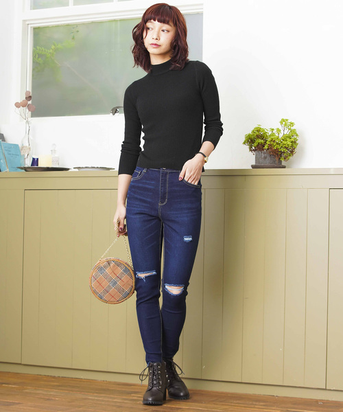 WEGO(ウィゴー)の「WEGO/ハイウエストスラッシュスキニーパンツ(デニムパンツ・レディース・ブラック/インディゴブルー/ダークインディゴブルー/ライトインディゴブルー・SMALL/MEDIUM/LARGE)」の11枚目の写真