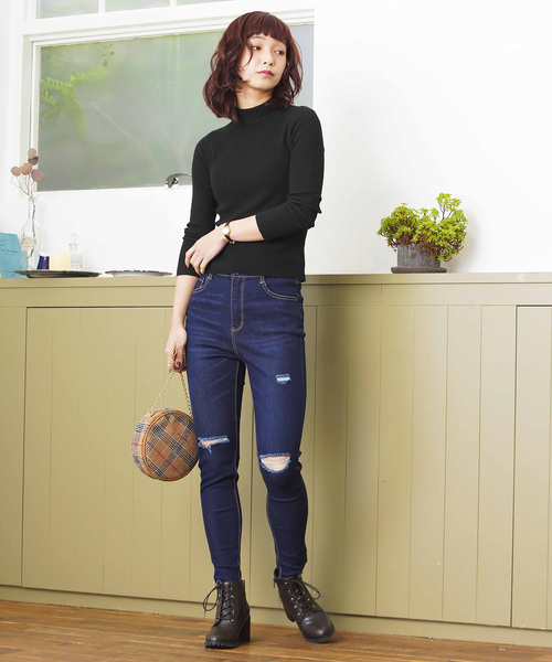 WEGO(ウィゴー)の「WEGO/ハイウエストスラッシュスキニーパンツ(デニムパンツ・レディース・ブラック/インディゴブルー/ダークインディゴブルー/ライトインディゴブルー・SMALL/MEDIUM/LARGE)」の10枚目の写真