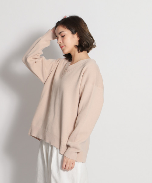 niko and...(ニコアンド)の「ミラノリブ抜き襟Vプルオーバー(ニット/セーター・レディース・ピンク/オレンジ/グリーン/ネイビー/ベージュ・MEDIUM/LARGE)」の2枚目の写真