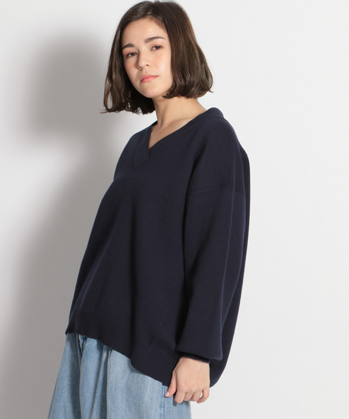 niko and...(ニコアンド)の「ミラノリブ抜き襟Vプルオーバー(ニット/セーター・レディース・ピンク/オレンジ/グリーン/ネイビー/ベージュ・MEDIUM/LARGE)」の4枚目の写真