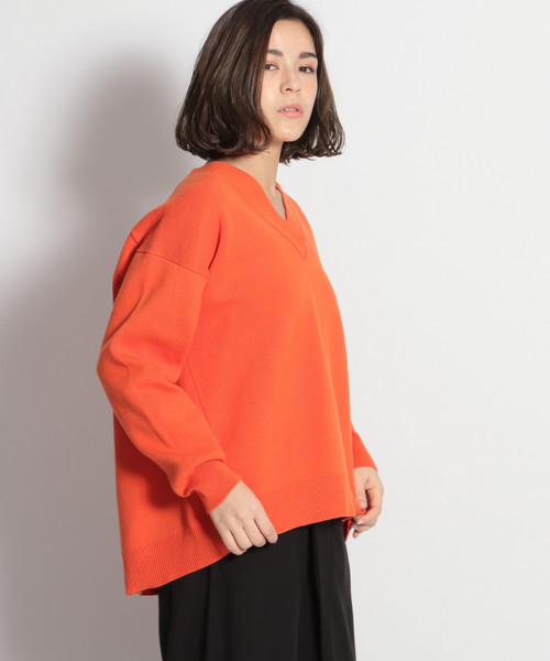 niko and...(ニコアンド)の「ミラノリブ抜き襟Vプルオーバー(ニット/セーター・レディース・ピンク/オレンジ/グリーン/ネイビー/ベージュ・MEDIUM/LARGE)」の5枚目の写真