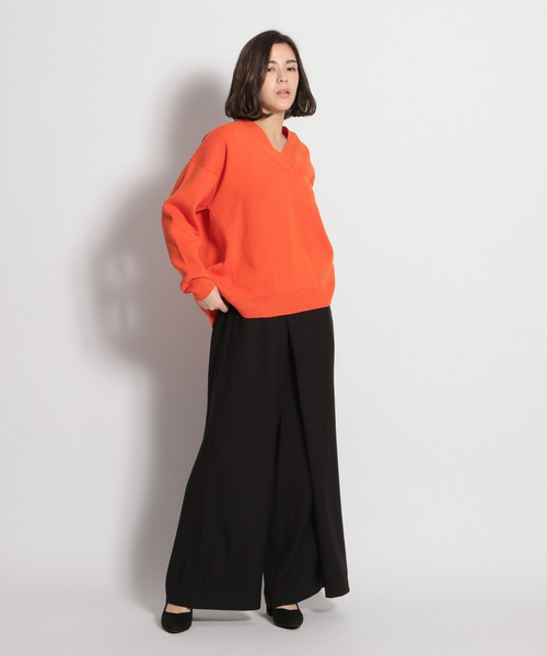 niko and...(ニコアンド)の「ミラノリブ抜き襟Vプルオーバー(ニット/セーター・レディース・ピンク/オレンジ/グリーン/ネイビー/ベージュ・MEDIUM/LARGE)」の7枚目の写真