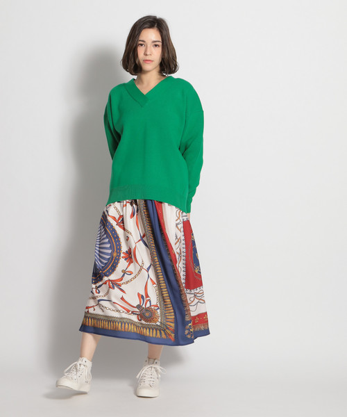 niko and...(ニコアンド)の「ミラノリブ抜き襟Vプルオーバー(ニット/セーター・レディース・ピンク/オレンジ/グリーン/ネイビー/ベージュ・MEDIUM/LARGE)」の9枚目の写真