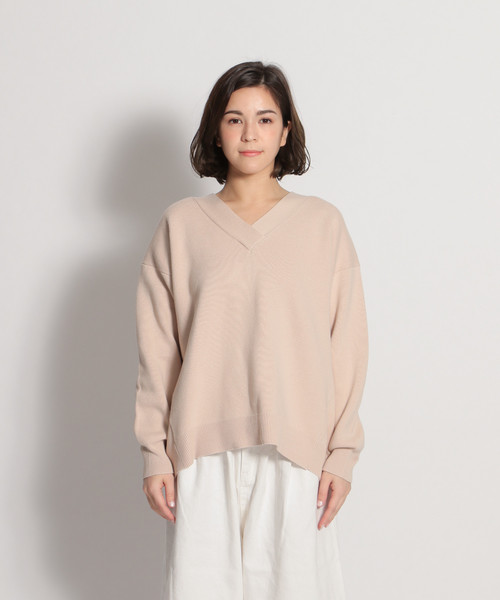 niko and...(ニコアンド)の「ミラノリブ抜き襟Vプルオーバー(ニット/セーター・レディース・ピンク/オレンジ/グリーン/ネイビー/ベージュ・MEDIUM/LARGE)」の12枚目の写真