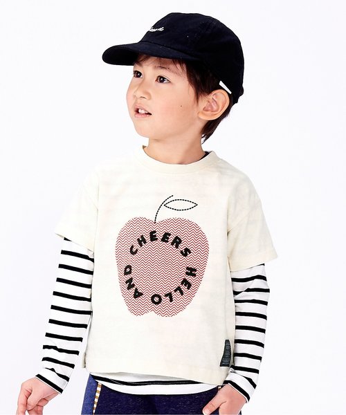 apres les cours(アプレレクール)の「アップルレイヤードTシャツセット(Tシャツ/カットソー・キッズ・オフホワイト/グリーン/マスタード・90/100/110/120/80/130)」の2枚目の写真