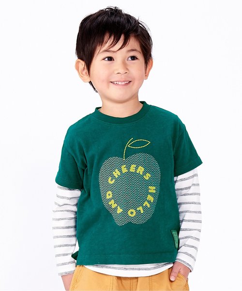 apres les cours(アプレレクール)の「アップルレイヤードTシャツセット(Tシャツ/カットソー・キッズ・オフホワイト/グリーン/マスタード・90/100/110/120/80/130)」の1枚目の写真