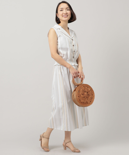 Doux archives Hamac（ドゥアルシーヴ アマーク）の「マルチストライプ開襟ブラウス+フレアスカート（ワンピース・レディース・カーキ/グリーン/ブルー・MEDIUM）」の16枚目の写真