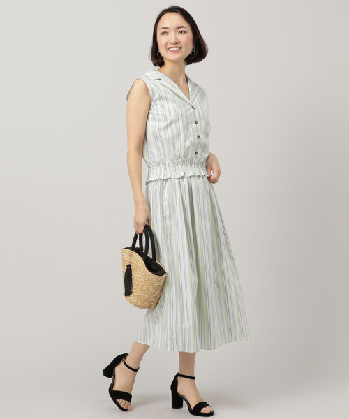 Doux archives Hamac（ドゥアルシーヴ アマーク）の「マルチストライプ開襟ブラウス+フレアスカート（ワンピース・レディース・カーキ/グリーン/ブルー・MEDIUM）」の15枚目の写真