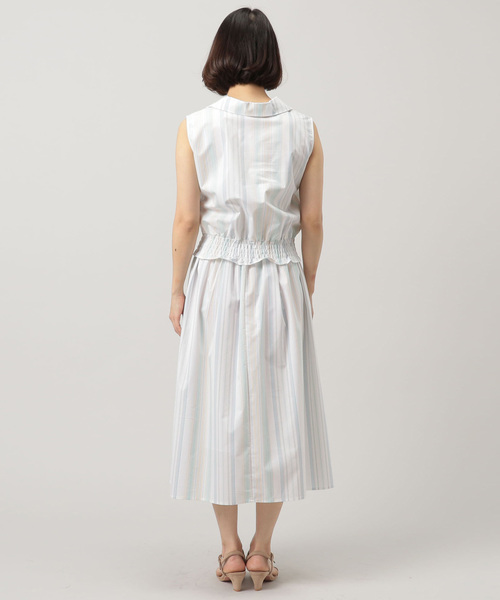 Doux archives Hamac（ドゥアルシーヴ アマーク）の「マルチストライプ開襟ブラウス+フレアスカート（ワンピース・レディース・カーキ/グリーン/ブルー・MEDIUM）」の12枚目の写真