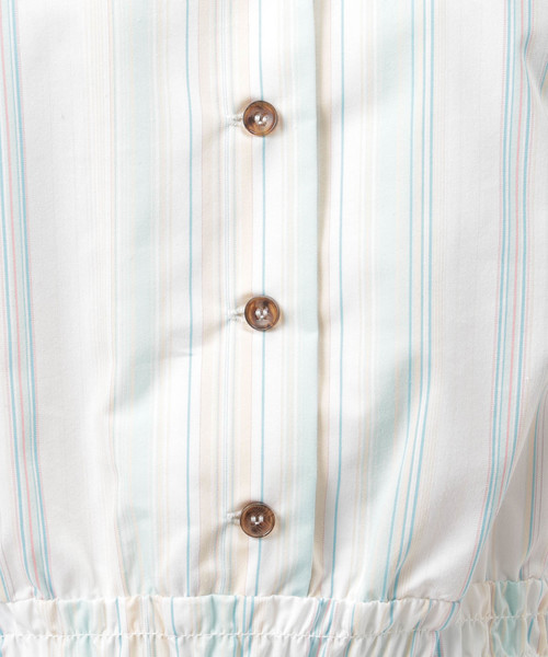 Doux archives Hamac（ドゥアルシーヴ アマーク）の「マルチストライプ開襟ブラウス+フレアスカート（ワンピース・レディース・カーキ/グリーン/ブルー・MEDIUM）」の7枚目の写真