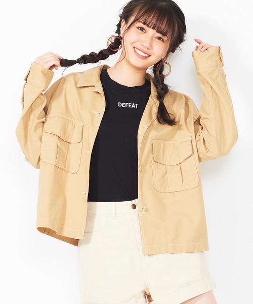 WEGO（ウィゴー）の「WEGO/BIGポケットクロップドシャツ（シャツ/ブラウス・レディース・カーキ/ベージュ/ブラック・FREE）」の3枚目の写真