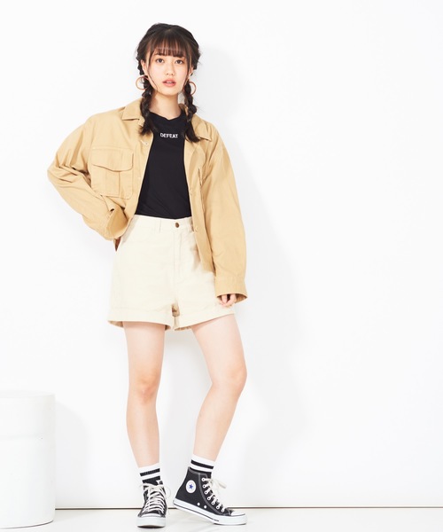 WEGO（ウィゴー）の「WEGO/BIGポケットクロップドシャツ（シャツ/ブラウス・レディース・カーキ/ベージュ/ブラック・FREE）」の7枚目の写真