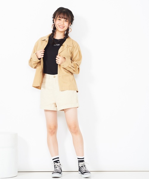 WEGO（ウィゴー）の「WEGO/BIGポケットクロップドシャツ（シャツ/ブラウス・レディース・カーキ/ベージュ/ブラック・FREE）」の9枚目の写真