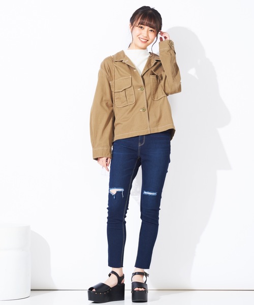 WEGO（ウィゴー）の「WEGO/BIGポケットクロップドシャツ（シャツ/ブラウス・レディース・カーキ/ベージュ/ブラック・FREE）」の11枚目の写真