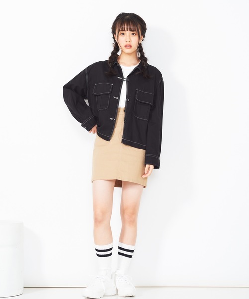 WEGO（ウィゴー）の「WEGO/BIGポケットクロップドシャツ（シャツ/ブラウス・レディース・カーキ/ベージュ/ブラック・FREE）」の14枚目の写真