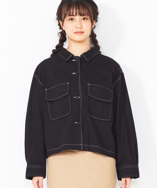 WEGO（ウィゴー）の「WEGO/BIGポケットクロップドシャツ（シャツ/ブラウス・レディース・カーキ/ベージュ/ブラック・FREE）」の5枚目の写真