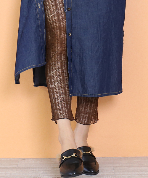 CHARM BERRY TIC（チャームベリーチック）の「ストライプレース柄レギンス（レギンス/スパッツ・レディース・ブラック/ブラウン/テラコッタ・S-M）」の8枚目の写真