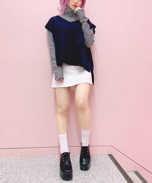 DING（ディング）の「DING/ボーダーハイネックロンT（Tシャツ/カットソー・レディース・ホワイト・FREE）」の5枚目の写真