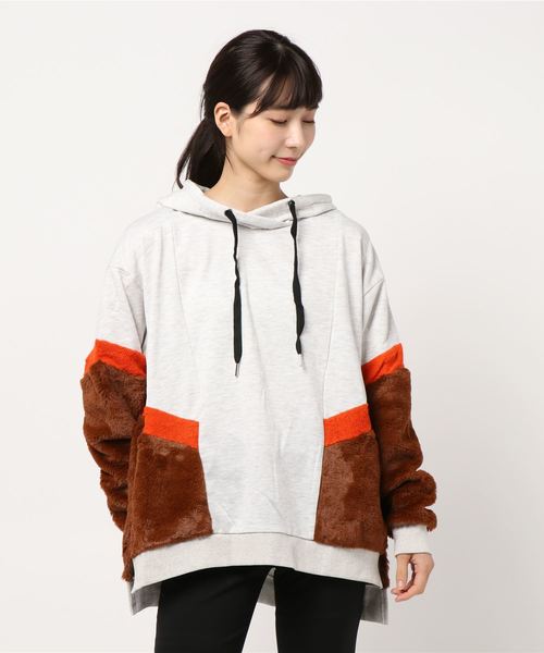 チャイハネ（チャイハネ）の「【チャイハネ】フェイクファーパッチワークパーカー（パーカー・レディース・ホワイト/ブラック/ブラウン・FREE）」の9枚目の写真